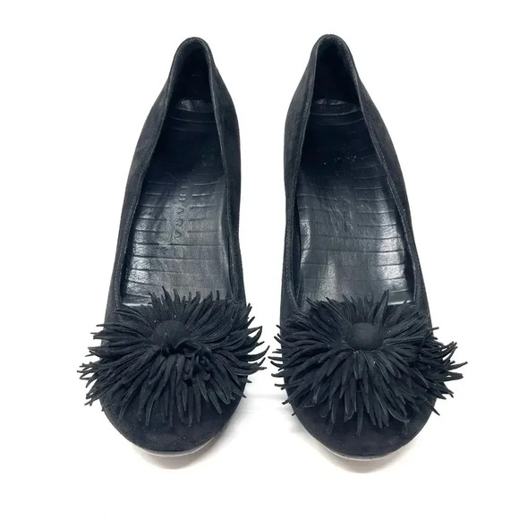 Chie Mihara Anthropologie Black Suede Platform Pumps with Pompom Flower Size 42 - Picture 5 of 9